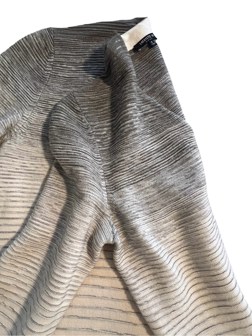 Lafayette 148 New York Wool Cardigan Sweater Ombre Gray Beige Leather Closure S - Picture 9 of 10